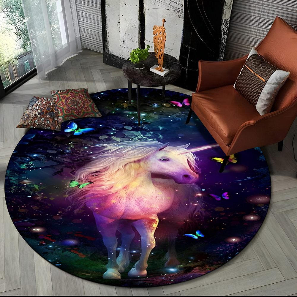 Kids Outdoor Mat Waterproof - ユニコーン漫画動物ラウンドカーペットラグリビングルーム子供の寝室のソファの装飾、子供 Paly ゲームエリアラグノンスリップフロアマット