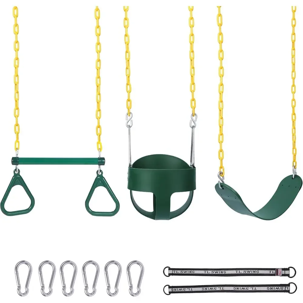 Kids Outdoor Swing - 屋外用コンボスイングセット（リング、ベルトシート、バケットシート、ロープスイング付き）子供用