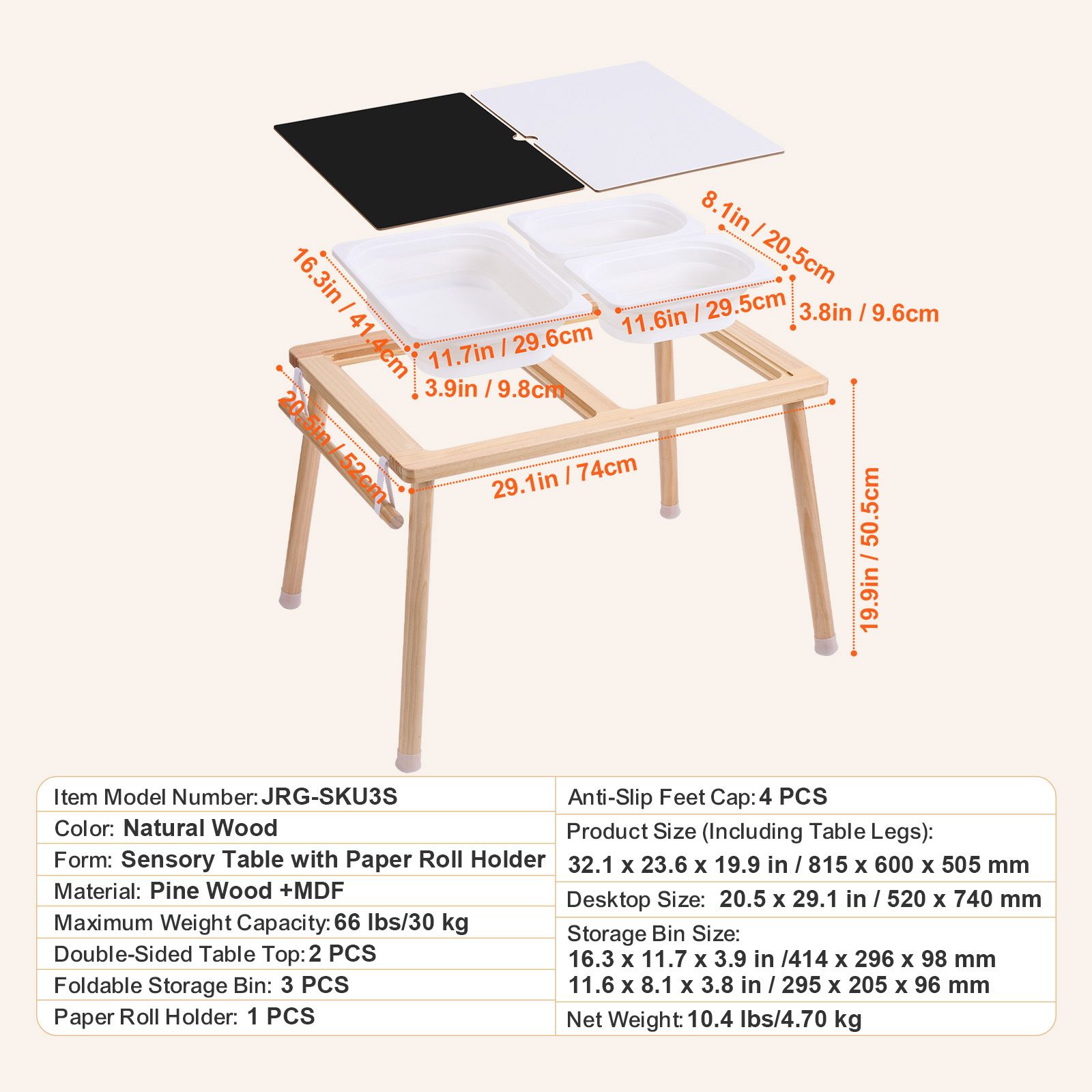 Kids Outdoor Sensory Table - 幼児用感覚テーブル、3つの折りたたみ式収納箱とペーパーロールホルダー付きキッズアクティビティテーブル、屋内/屋外遊び用砂と水テーブル、木製キッズ感覚描画テーブル、男の子と女の子へのプレゼント