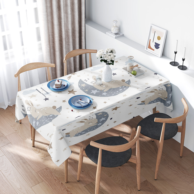 Kids Outdoor Dining Set - スペースをテーマにしたテーブルクロスセット、月のデザイン、子供のダイニングルームの装飾用、ホワイト/グレーの星/惑星モチーフ (セットにはプレースマット6枚が含まれます)