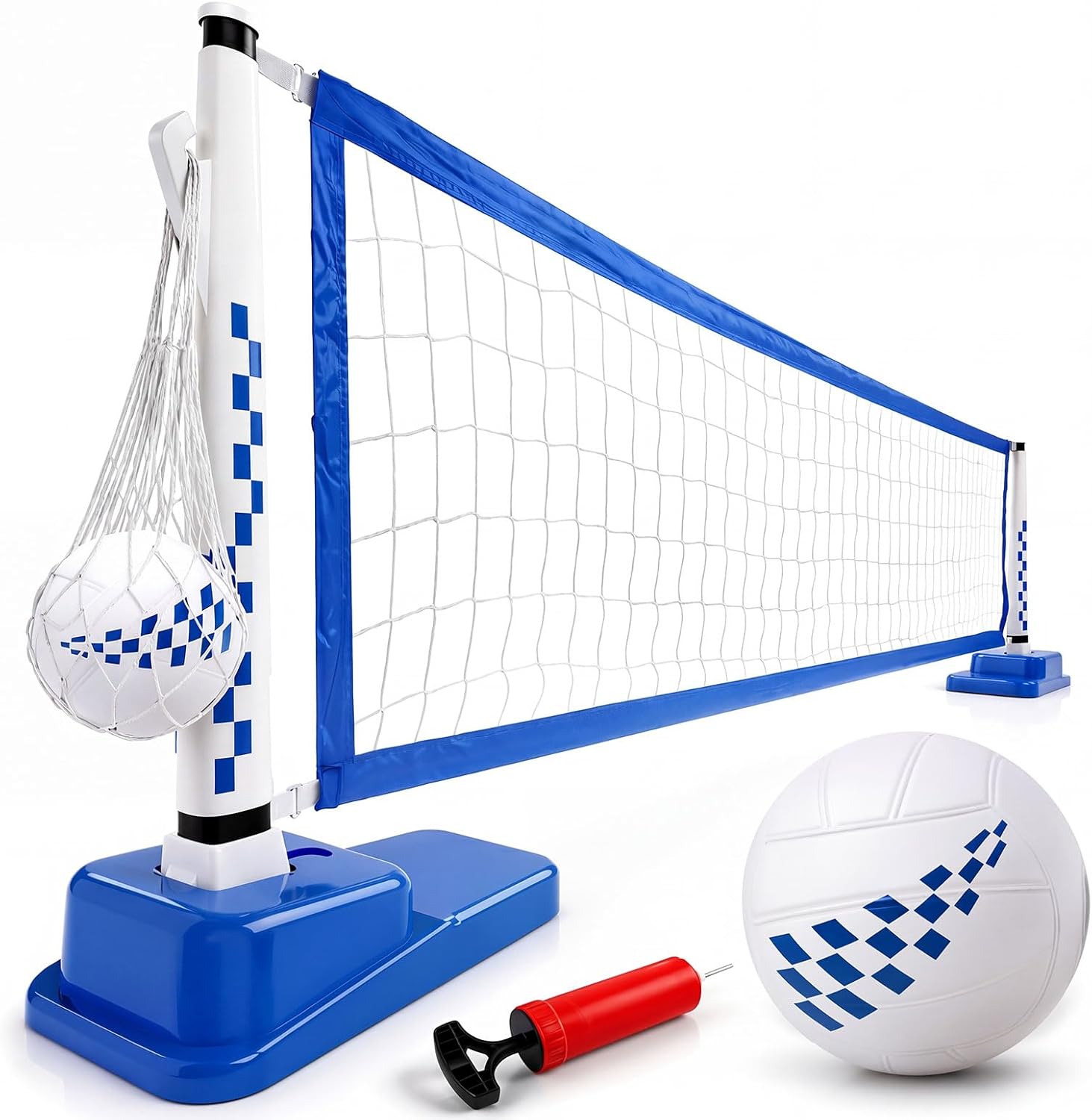 Kids Outdoor Volleyball Net - 地上プール用調節可能なウォーターバレーボールネットシステム、15～25フィート、プロ仕様のネット、頑丈なベース、ボール2個、エアポンプ付き – 大人と子供向けの夏の屋外ゲーム