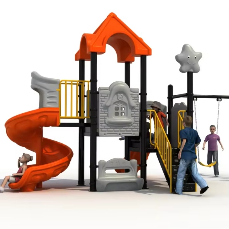 Kids Outdoor Swing - 屋外用スチール製プラスチック製ブランコセット、登り階段付き滑り台、学校の子供たちや公園の遊具に最適