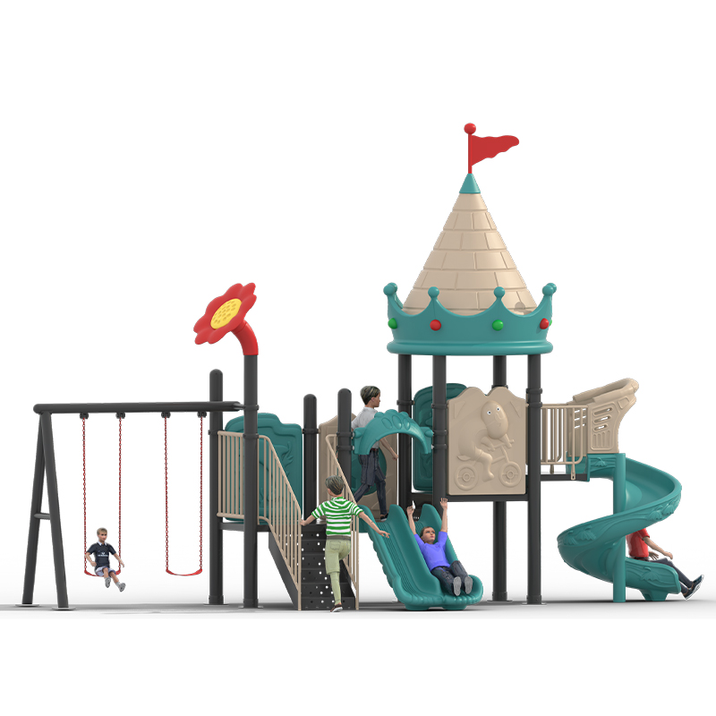 Kids Outdoor Yard Equipment - EOキャッスルテーマ キッズ屋外遊具 スパイラル滑り台とブランコセット 幼稚園・コミュニティヤード用