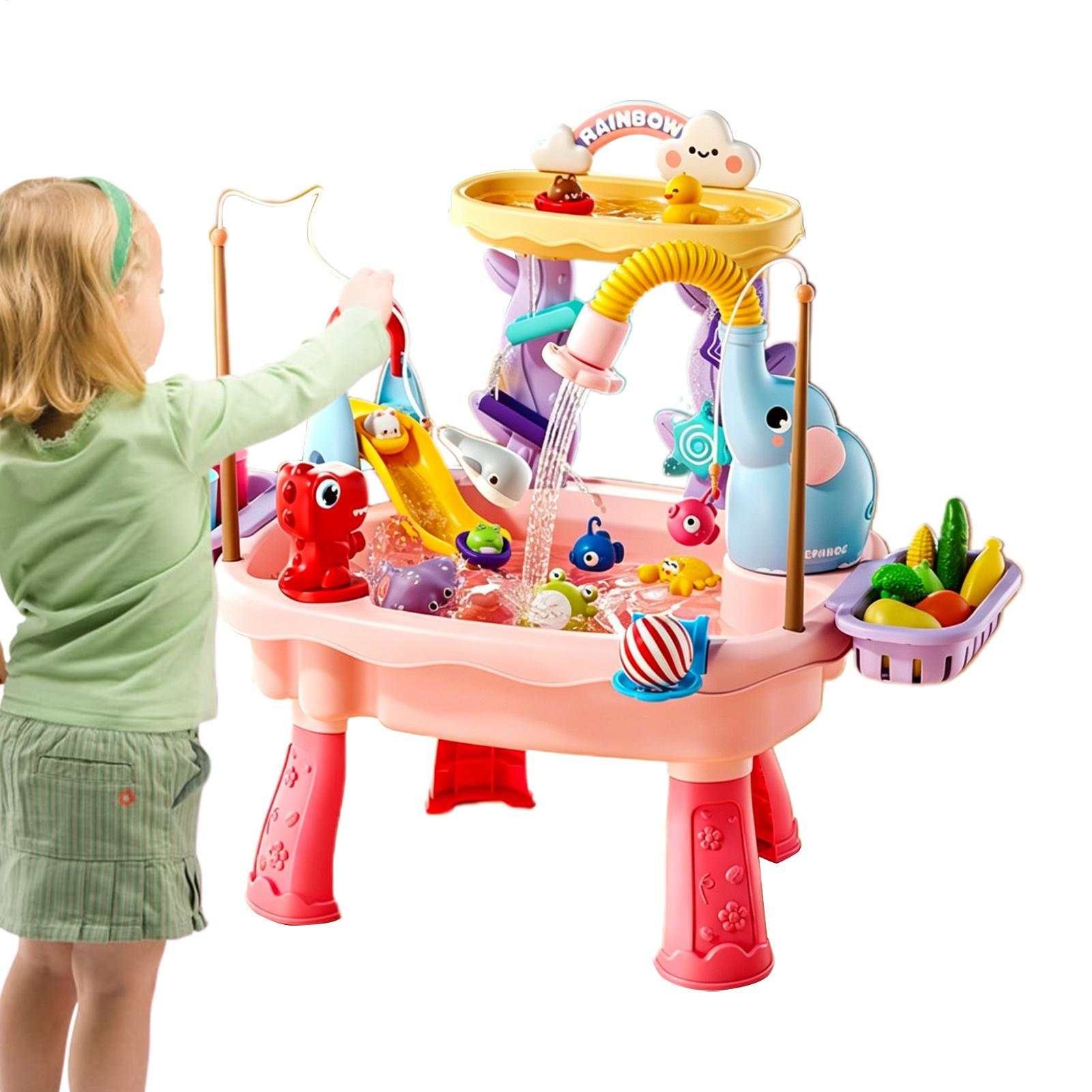 Kids Outdoor Sensory Table - 1pc アップグレードされた幼児用ウォーターテーブルキッチンプレイシンクおもちゃ電動ポンプ流水感覚釣りゲーム夏の屋外おもちゃ
