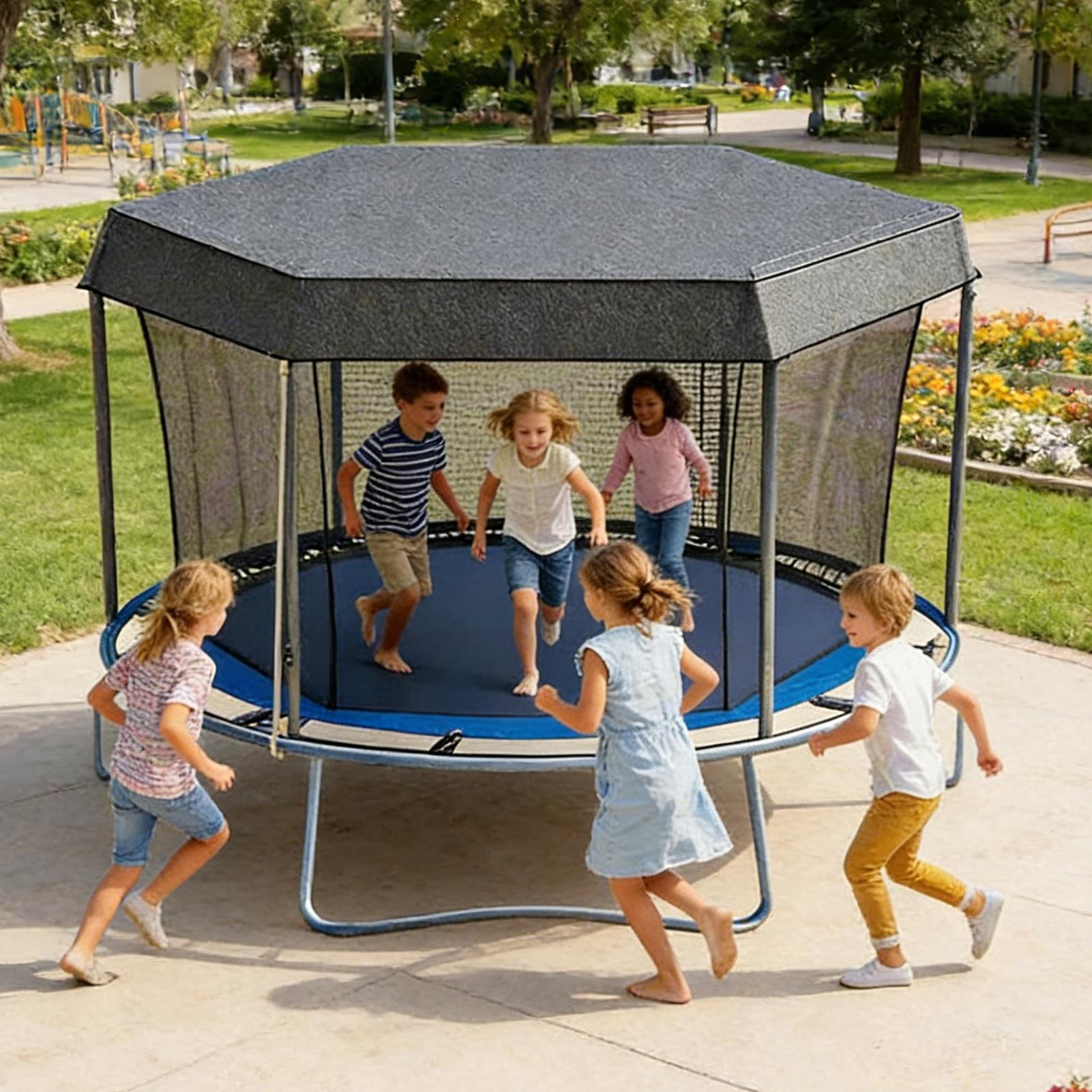 Kids Outdoor Trampoline - トランポリンシェード日焼け止めカバートップシェード折りたたみ式日焼け止め保護キャノピー遊び場用トランポリンアクセサリー外出用