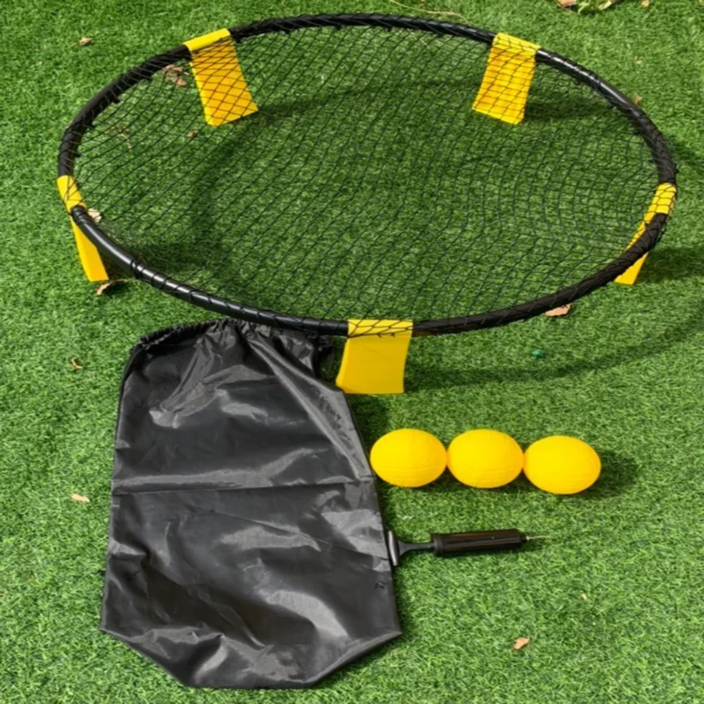 Kids Outdoor Volleyball Net - ビーチバレーボールミニゲームセット屋外チームスポーツ芝生フィットネス機器3つのボール付きネットバレーボールセット子供大人用