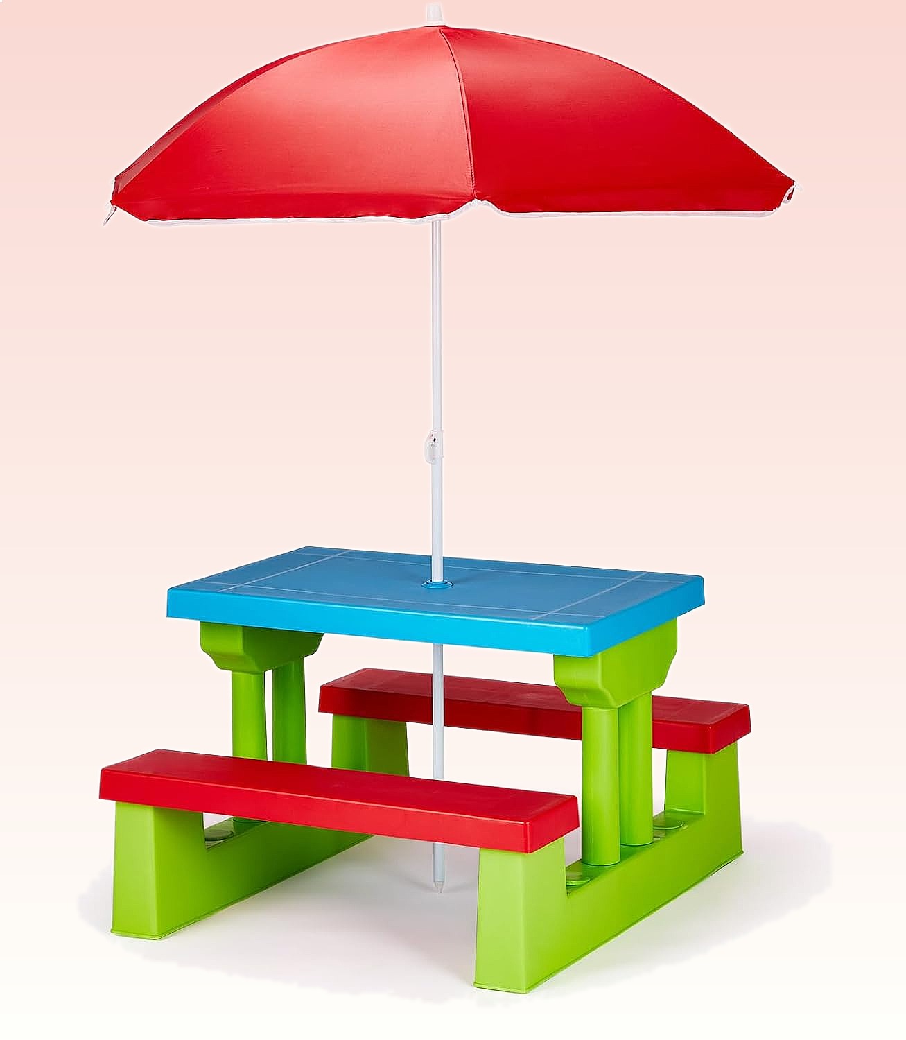 Kids Outdoor Bench Table - JOYMOR キッズピクニックテーブル（傘付き）、プラスチック製幼児用テーブル＆ベンチセット、屋外ガーデンパティオ用、対象年齢3歳以上