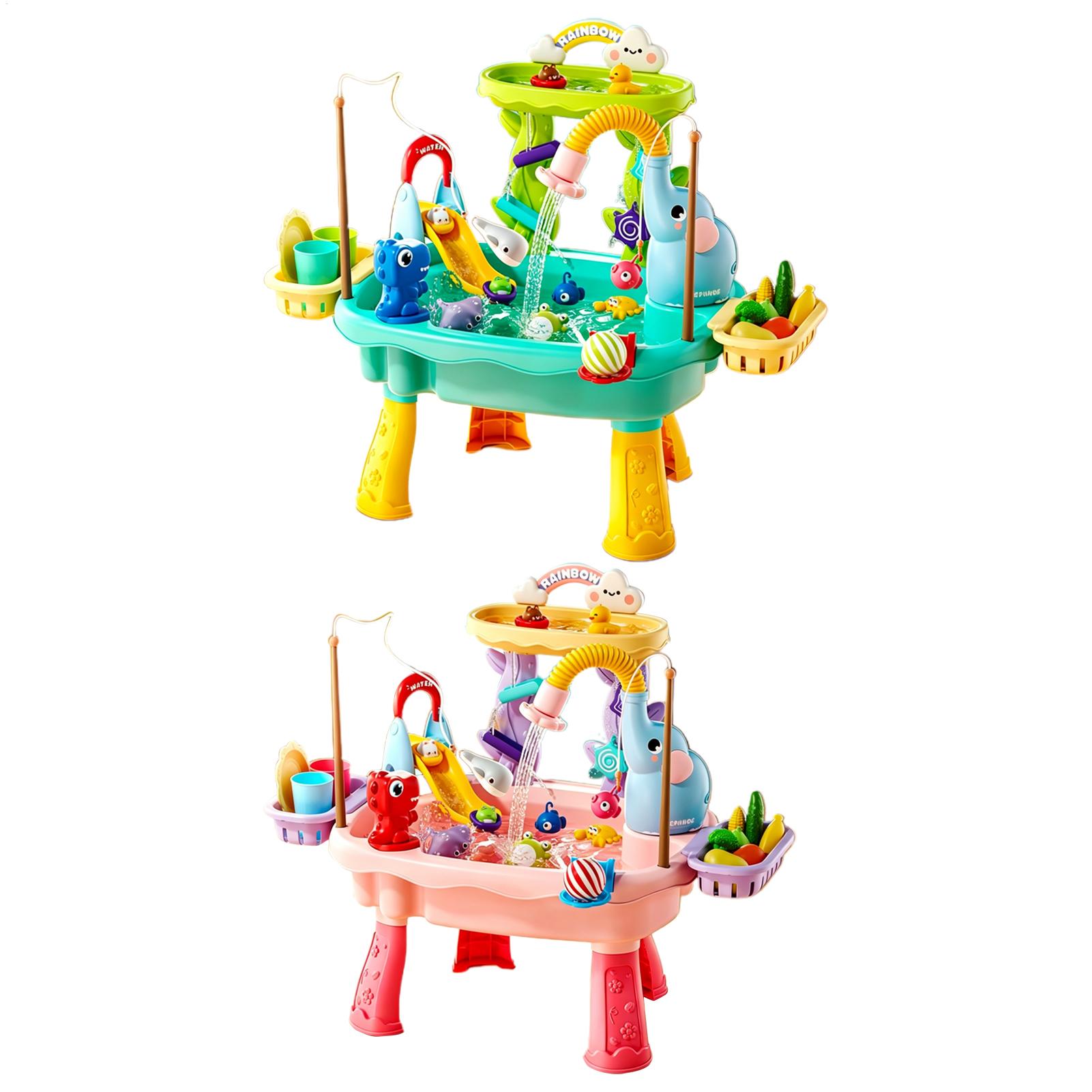Kids Outdoor Sensory Table - アップグレードされた幼児用ウォーターテーブルキッチン遊び場シンクおもちゃ電動ポンプ流水感覚釣りゲーム夏の屋外おもちゃ