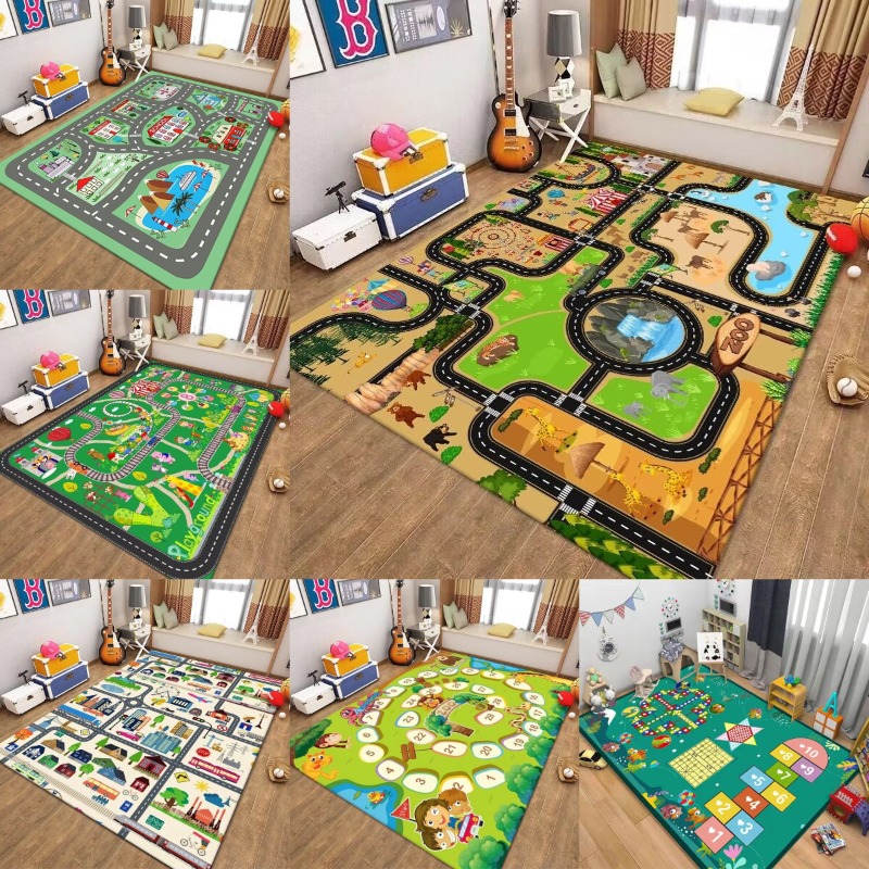 Kids Outdoor Zoo - 子供用交通プレイマット道路マップラグ教育カーペット、幼稚園、自宅のプレイルーム、家の装飾、動物園、動物番号デザイン