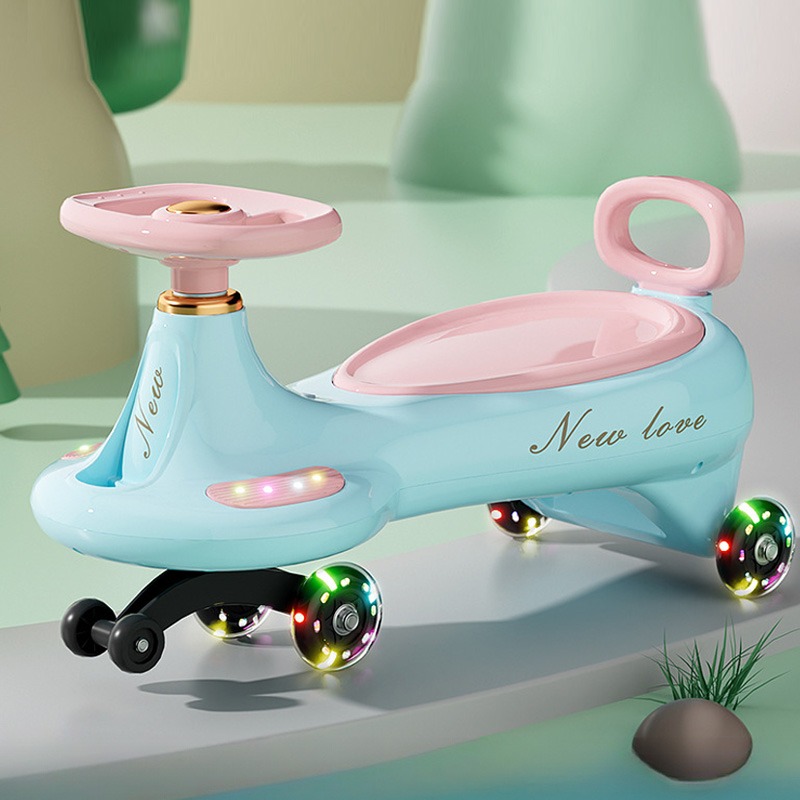 Kids Outdoor Swing - かわいい子供用スイングウィグルカー、転倒防止ユニバーサルホイール付きスライドカー、音楽とライト付き、子供用屋外インタラクティブ乗用玩具
