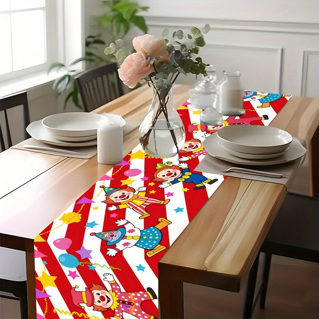 Kids Outdoor Dining Table - サーカスクラウンパーティーテーブルランナー - 子供の誕生日、カーニバルイベント、ホリデーダイニング、キッチン用の耐久性のある長方形テーブルカバー