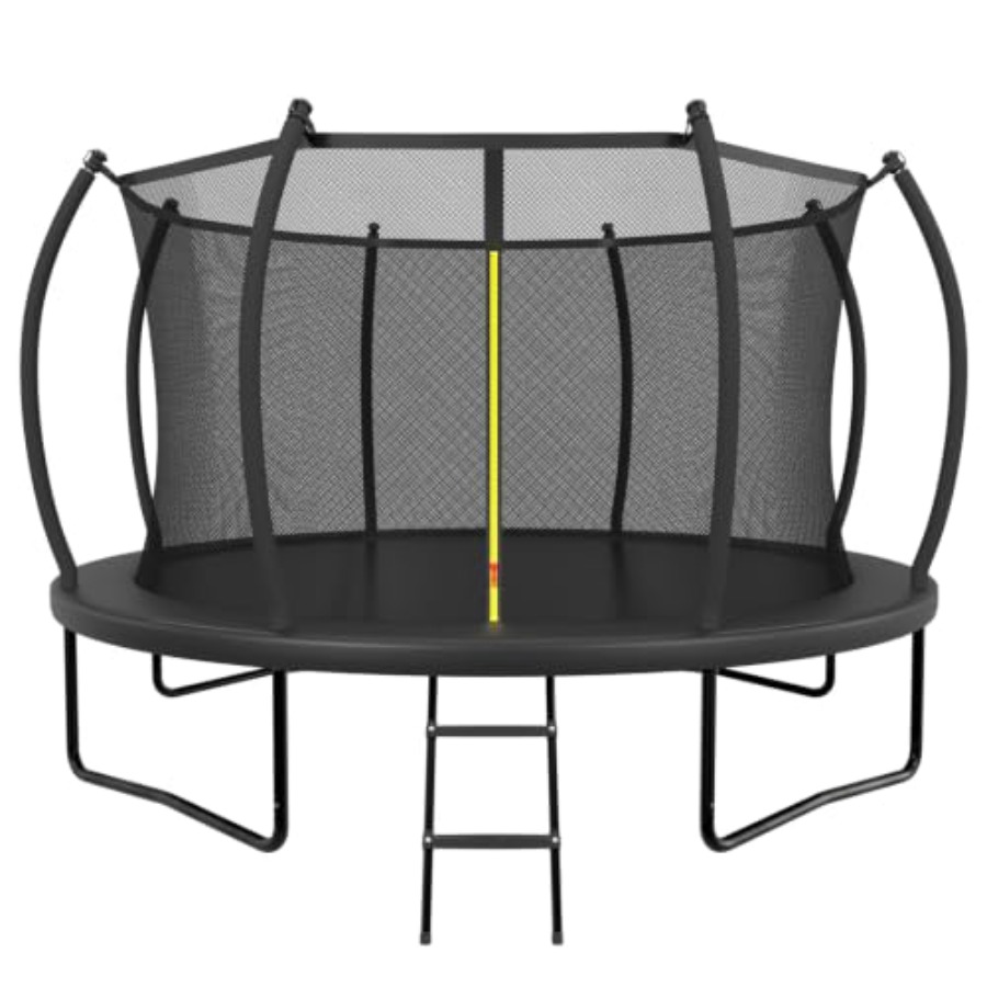 Kids Outdoor Trampoline - 子供用屋外トランポリン：14フィート、防錆コーティング付きスチールフレーム、黒色の囲いネットと梯子付き、ASTM承認済み、耐荷重450ポンド