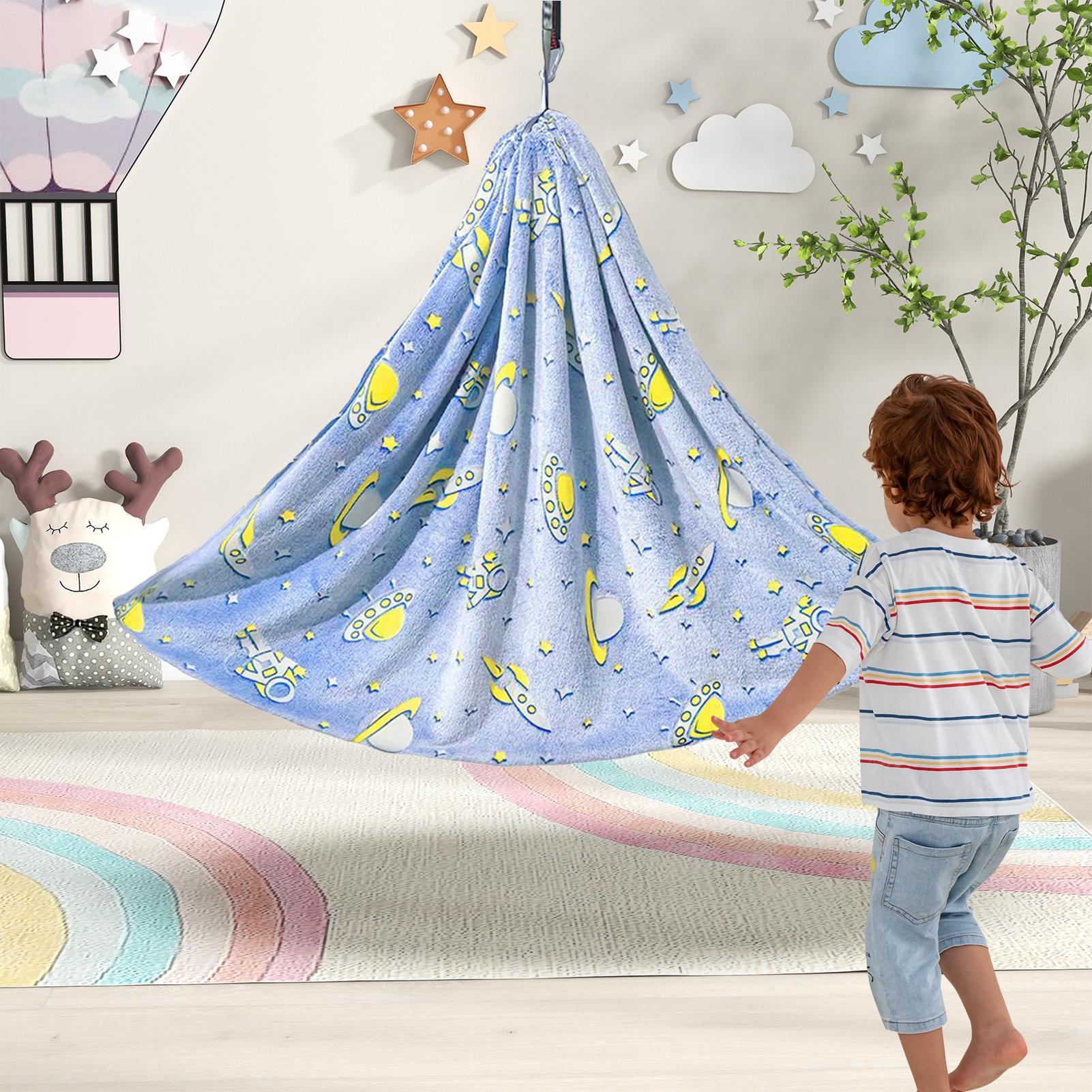 Kids Outdoor Hammock Chair - 子供用スイングチェア 暗闇で光るハンモック スイング フランネルブランケット ソフト 屋外