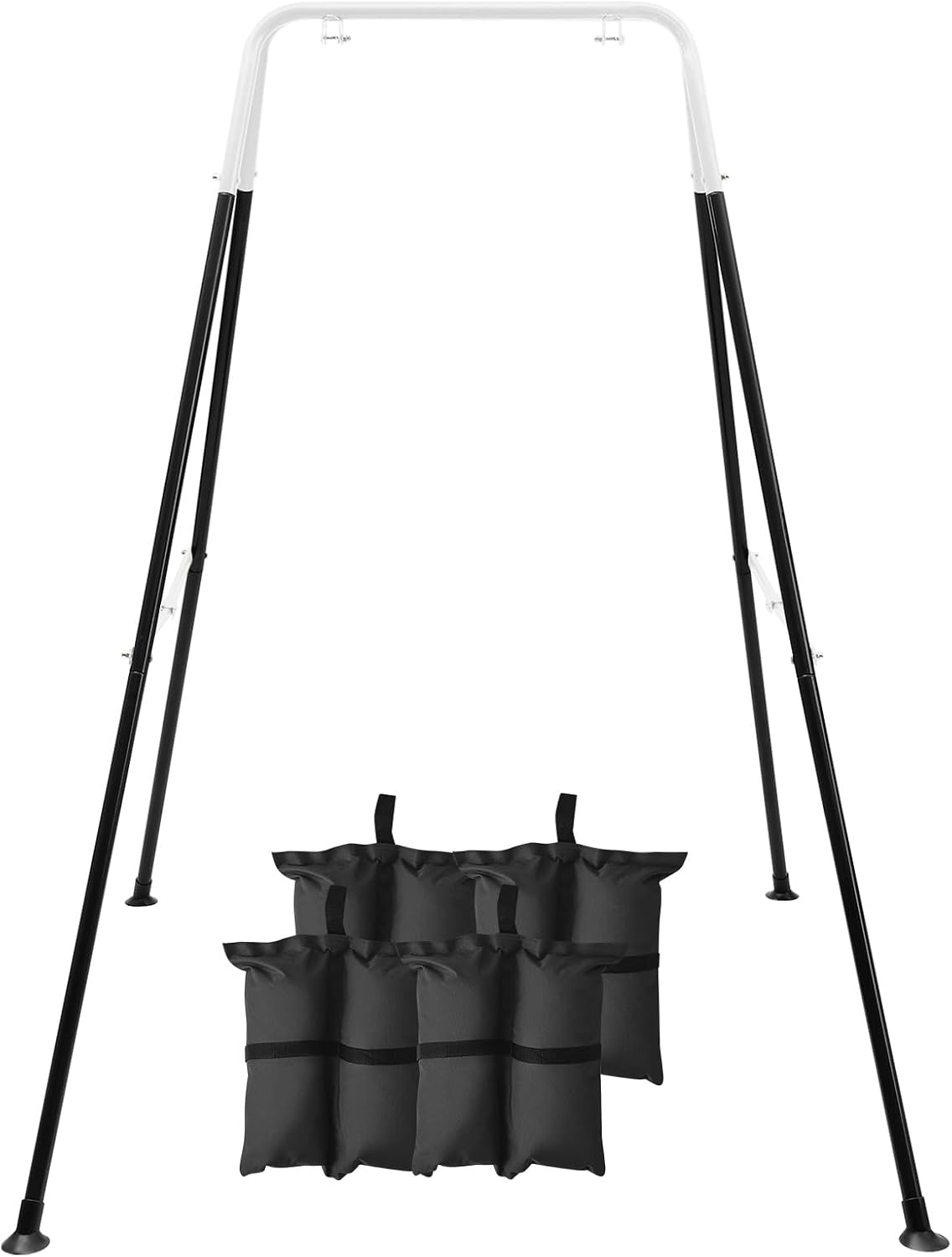 Kids Outdoor Hammock Chair - 子供用折りたたみ式スイングスタンド、4つのサンドバッグ付き、頑丈な金属製Aフレーム、屋内/屋外用、裏庭に最適、ほとんどの幼児/ベビー用ジャンパー/ハンモックチェアに適合 - ブラック