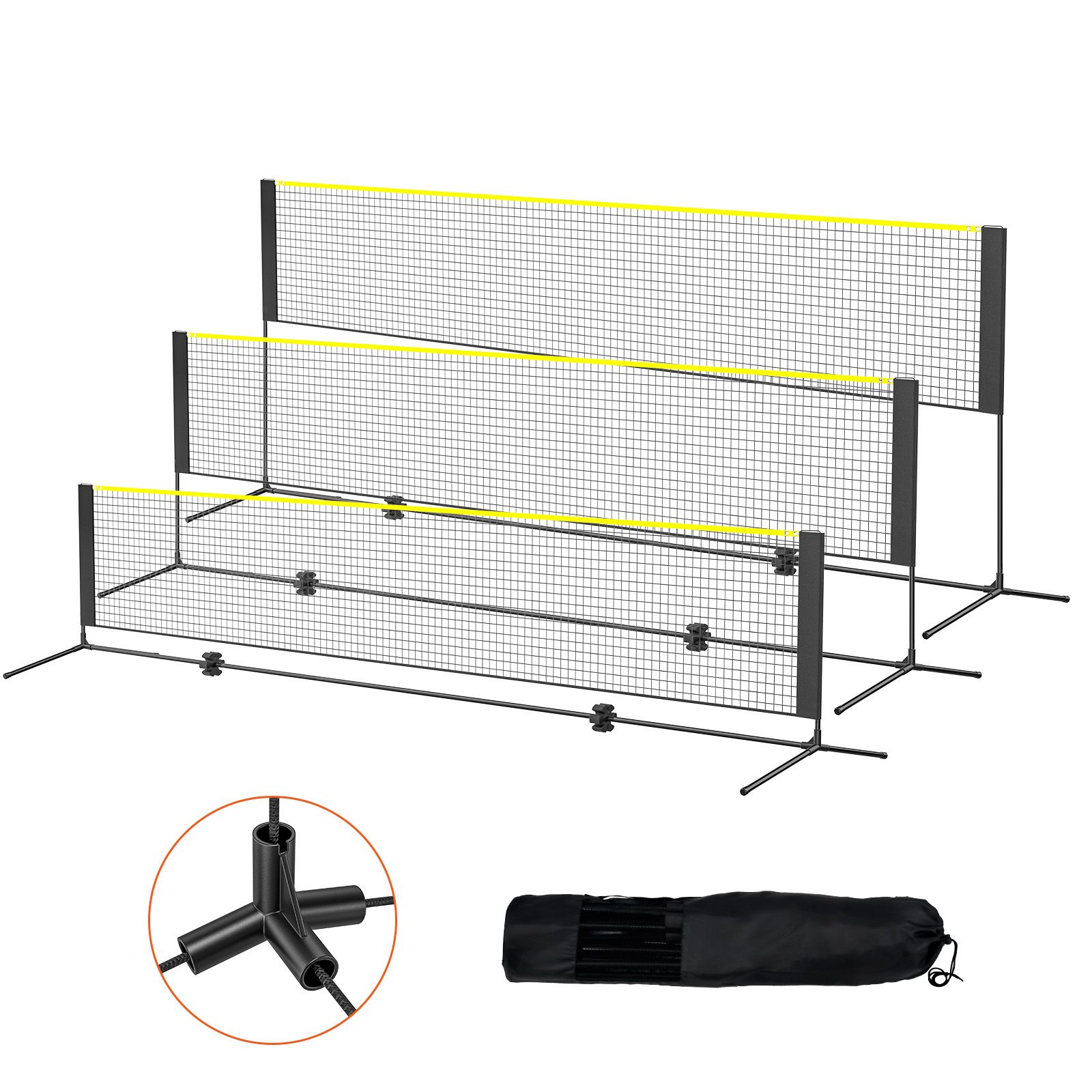 Kids Outdoor Volleyball Net - バドミントンネット、高さ調節可能なバレーボールネット、幅14フィートの折りたたみ式ピクルボールネット、ポール、スタンド、キャリーバッグ付きの持ち運び可能な簡単設置テニスネットセット、子供用裏庭ゲーム、屋内屋外用