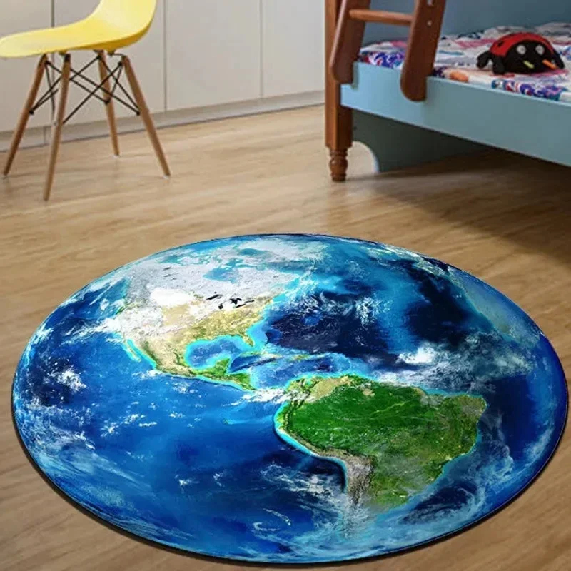 Kids Outdoor Mat Waterproof - VIKAMA 3Dリアルな地球柄ラウンドエリアラグ、青い惑星プリント滑り止めフロアマット、リビングルーム、寝室、子供部屋用