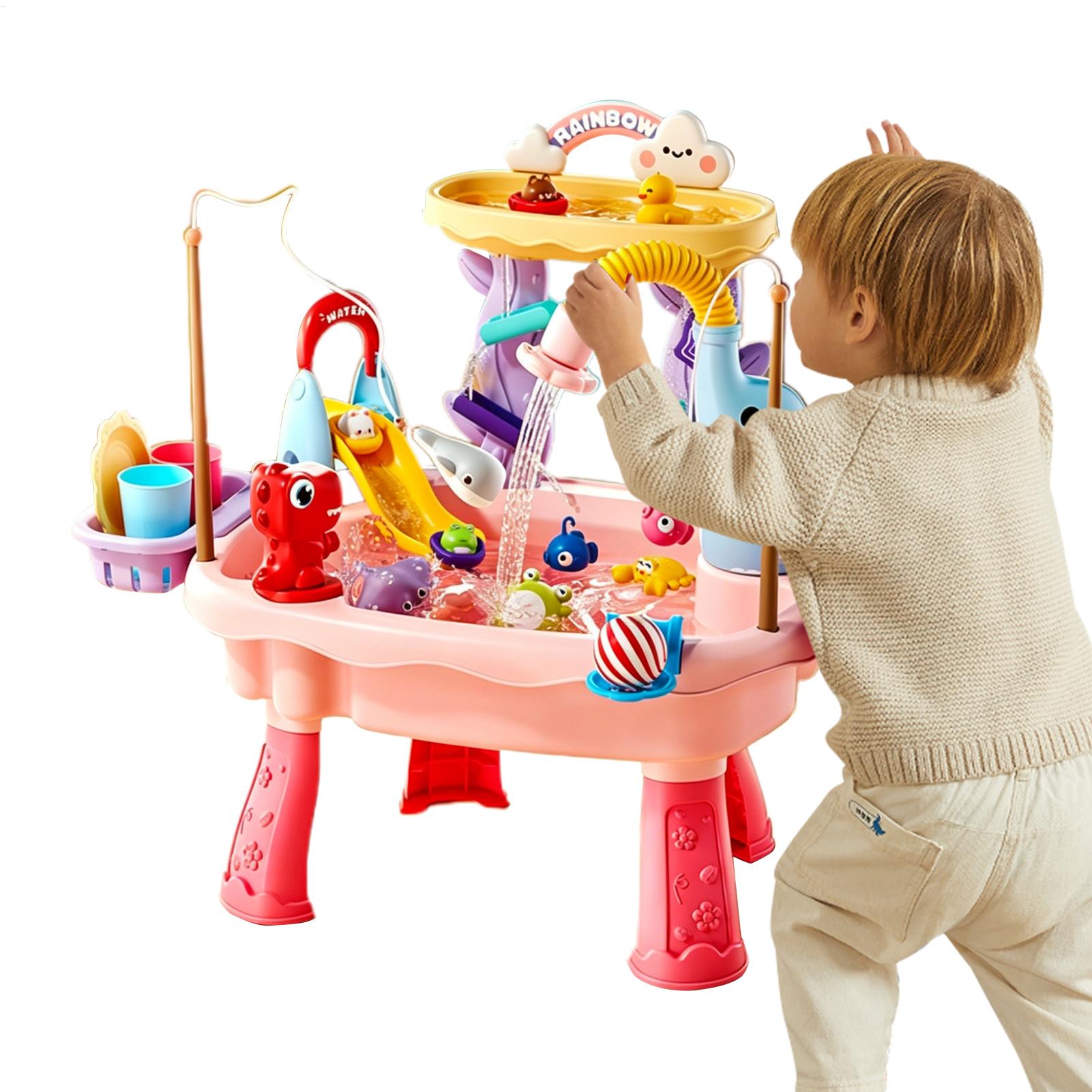 Kids Outdoor Sensory Table - 子供用ウォーターアクティビティテーブル、ポンプ付き屋外サマーセンサリープレイセット、幼児用砂と水のおもちゃ、男の子女の子用裏庭ビーチ