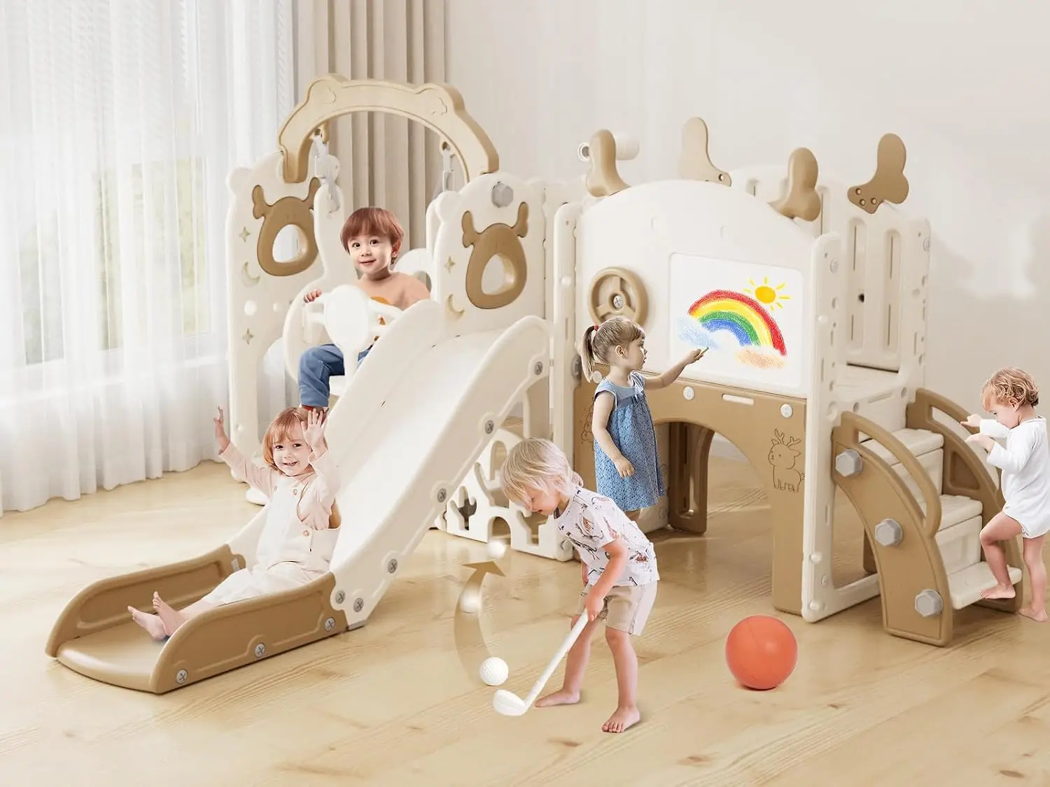 Kids Outdoor Swing - 13-in-1幼児用スライド＆スイングセット、1歳以上のお子様向けキッズスライド、ゴルフセットとバスケットボール付きの新改良版幼児用屋外プレイセット