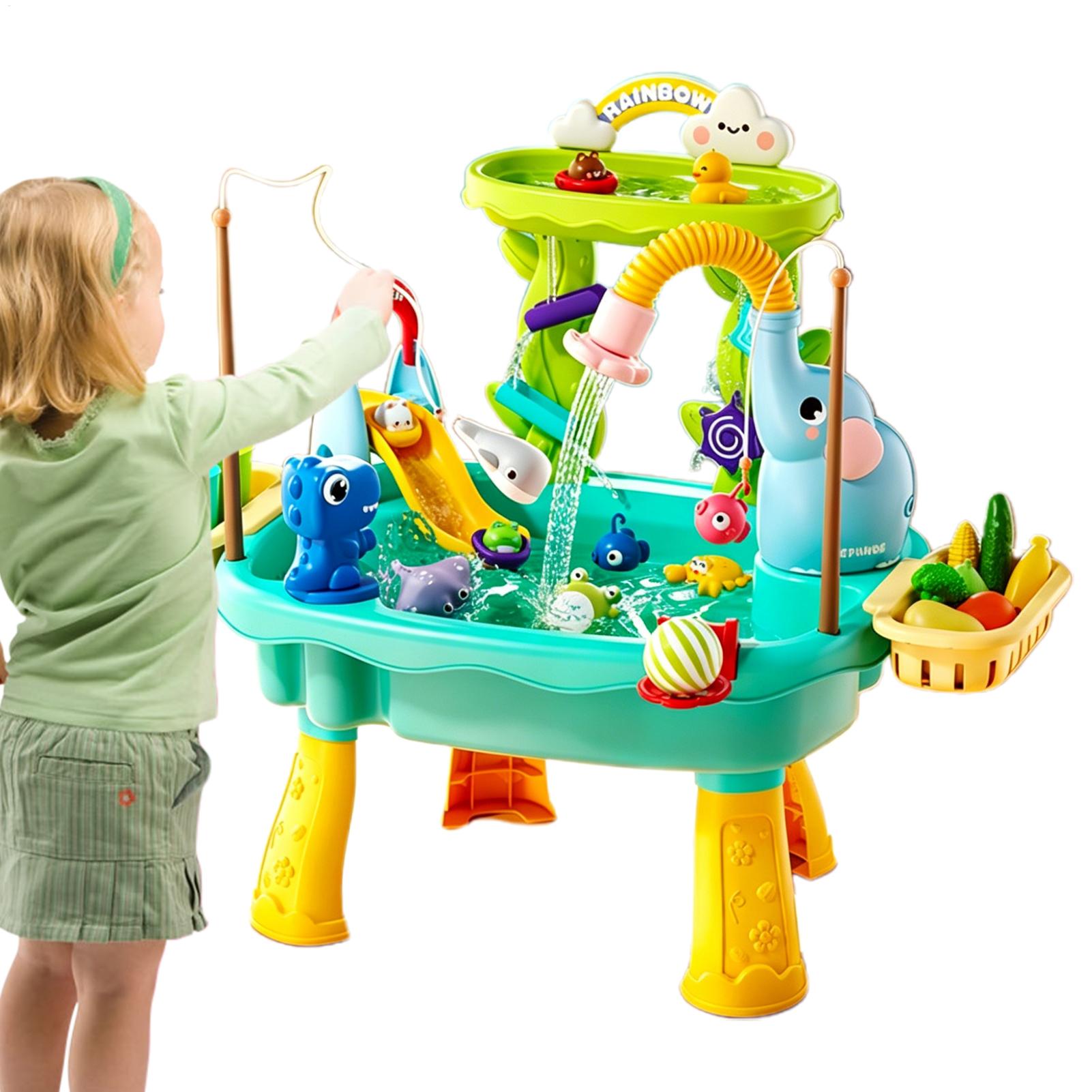 Kids Outdoor Sensory Table - 子供用幼児ウォーターテーブルキッチン遊び用シンクおもちゃ電動ポンプ流水感覚釣りゲーム夏の屋外玩具