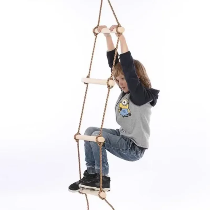 Kids Outdoor Swing - 子供用木製ロープはしご、キッズスイング、屋内外兼用ゲームおもちゃ、遊び場、裏庭フィットネスゲーム、エンターテイメント