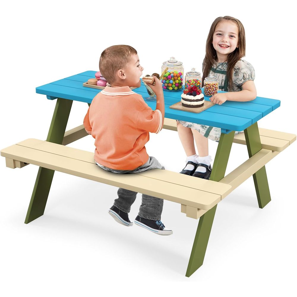 Kids Outdoor Bench Table - 子供用ピクニックテーブル、アカシア材の子供用屋外テーブルとベンチ、幼児用パティオ家具セット、または裏庭、庭園、芝生、ガーデン、ギフト、男の子用