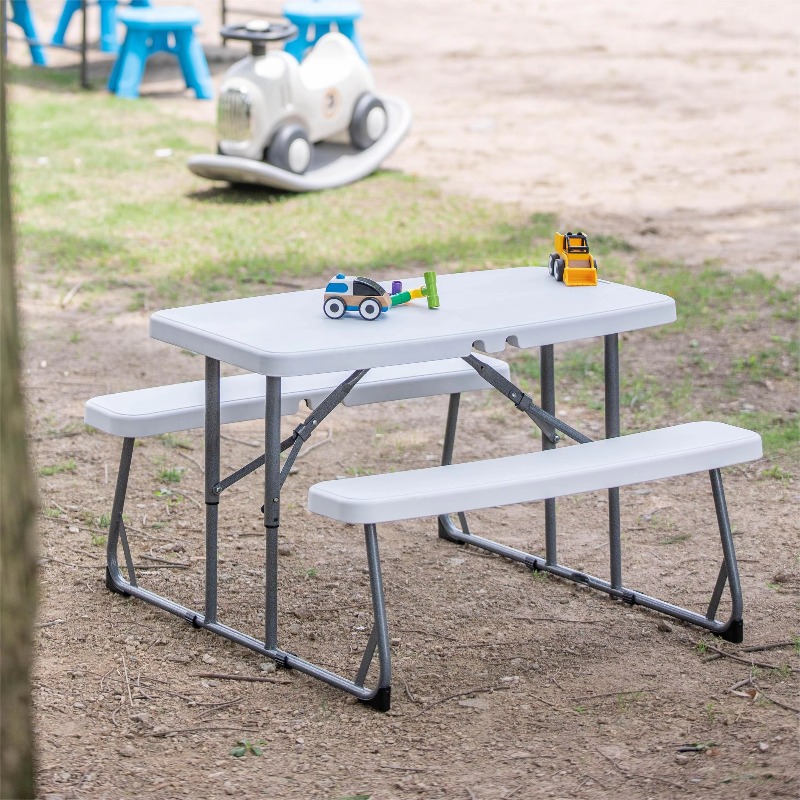 Kids Outdoor Dining Set - 子供用折りたたみピクニックテーブル 屋外ガーデンキャンプ用折りたたみテーブルとベンチセット