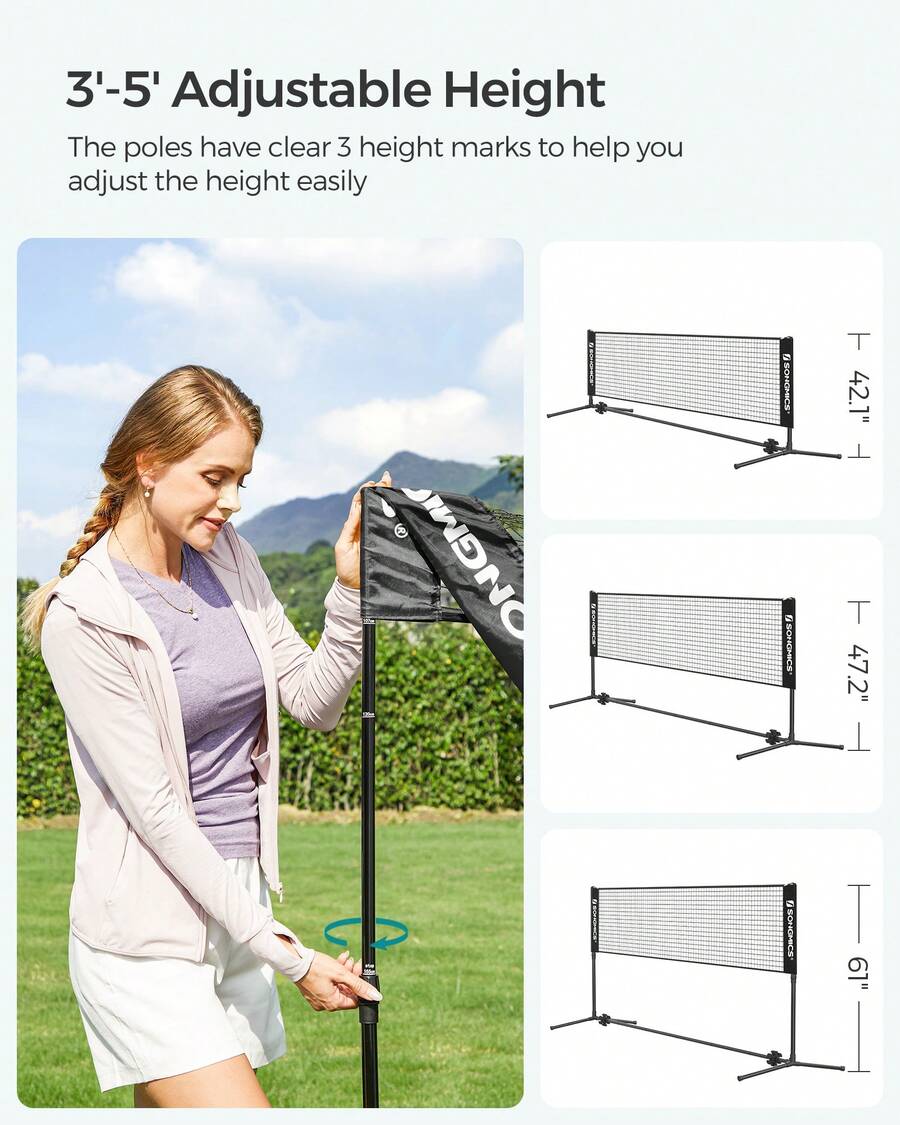 Kids Outdoor Volleyball Net - バドミントンネット、高さ調節可能なバレーボールネット、ジュニアテニス、子供用、屋内屋外コート用のピックルボールネット、折りたたみ式ナイロンネット