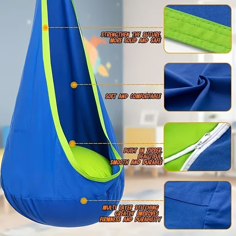 Kids Outdoor Hammock Chair - 子供用ハンギングチェア屋内屋外用子供用スイング、インフレータブルクッション付きナイロン生地ハンモックチェア、庭での楽しいレジャーに最適