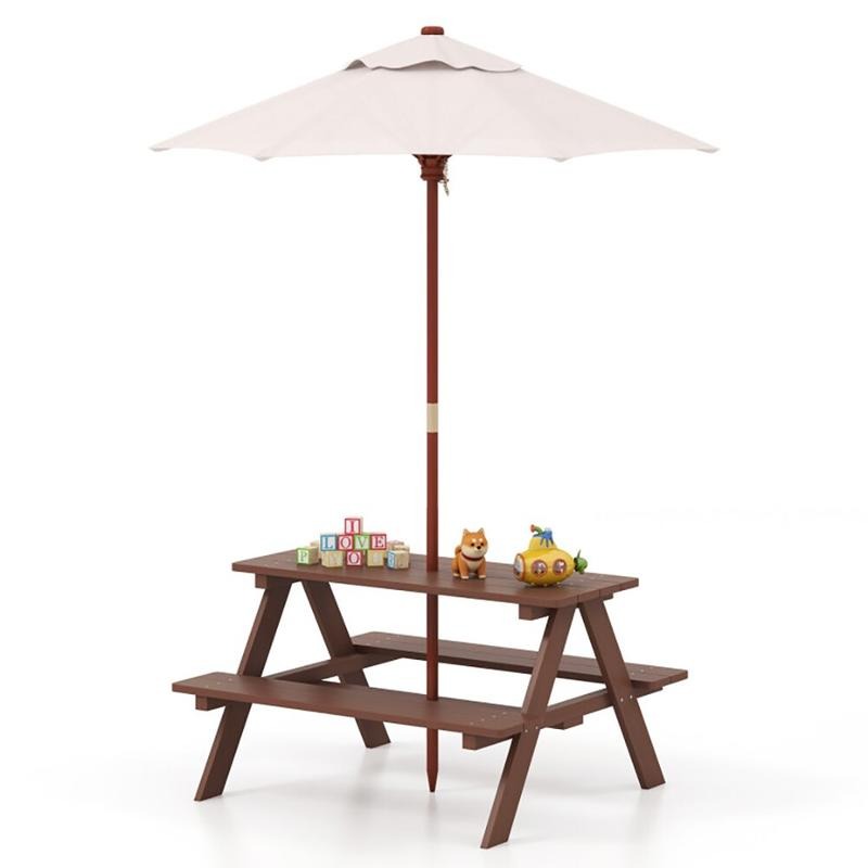 Kids Outdoor Bench Table - 屋外用4人掛け子供用ピクニックテーブルベンチセット（取り外し可能な傘付き）