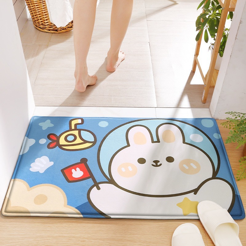 Kids Outdoor Mat Waterproof - ウサギのウェルカムマット 玄関用 屋外用 プリント ドアマット 滑り止め