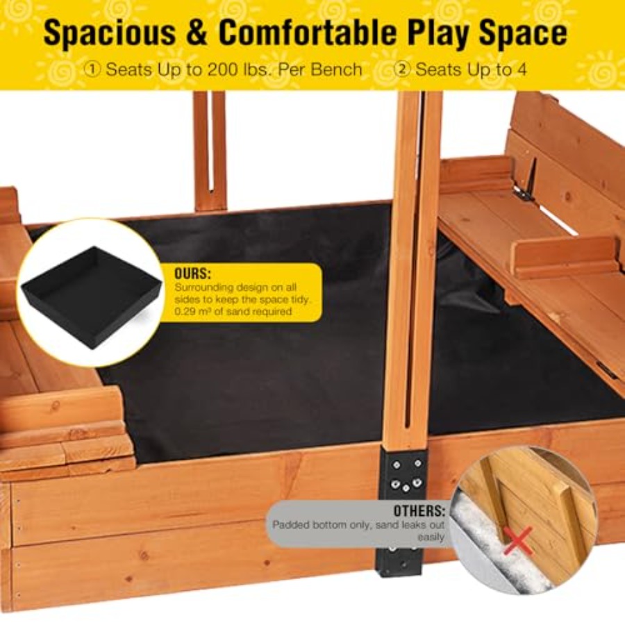 4歳から8歳向けの屋外砂場テーブル：蓋付き、格納式キャノピー - Kids Outdoor Bench Table のレビューと価格