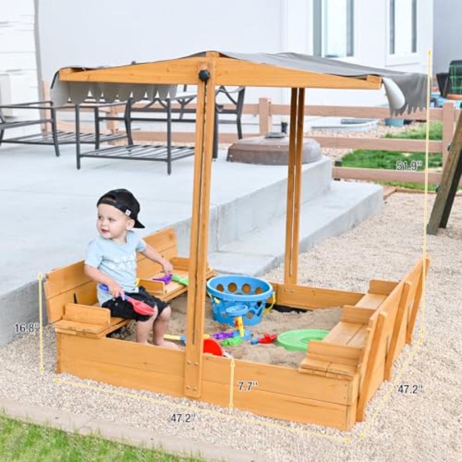 4歳から8歳向けの屋外砂場テーブル：蓋付き、格納式キャノピー - Kids Outdoor Bench Table のレビューと価格