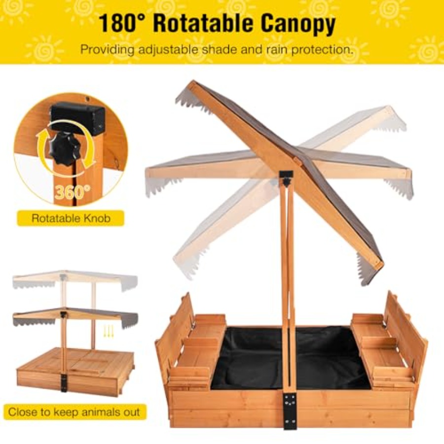 4歳から8歳向けの屋外砂場テーブル：蓋付き、格納式キャノピー - Kids Outdoor Bench Table のレビューと価格