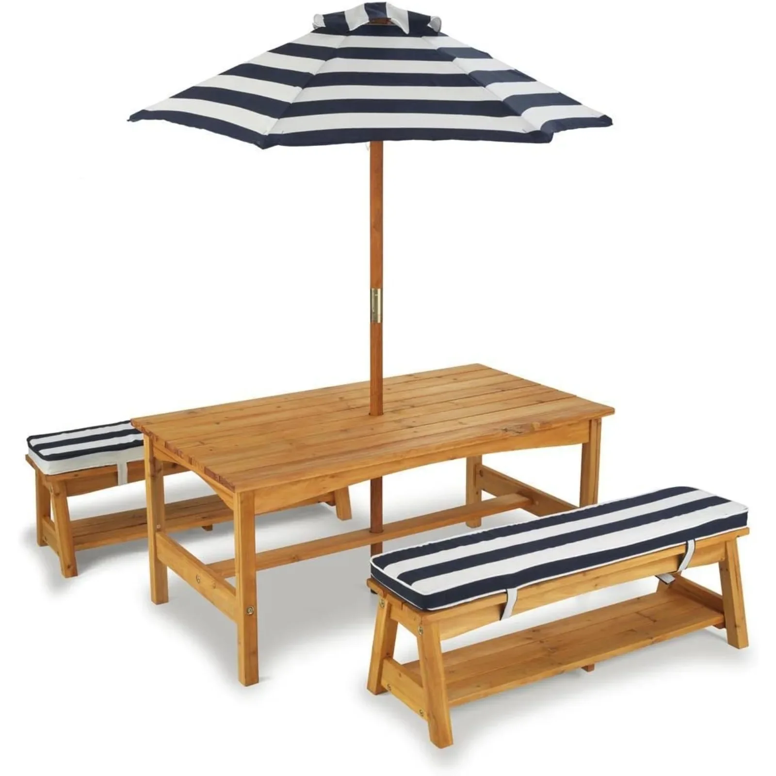 屋外用木製テーブル&ベンチセット、クッションと傘付き、子供用 - Kids Outdoor Bench Table のレビューと価格