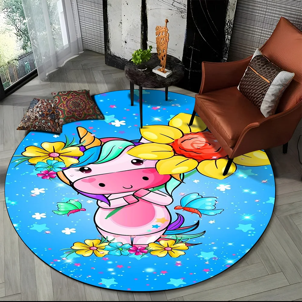 ユニコーン漫画動物ラウンドカーペットラグリビングルーム子供の - Kids Outdoor Mat Waterproof のレビューと価格