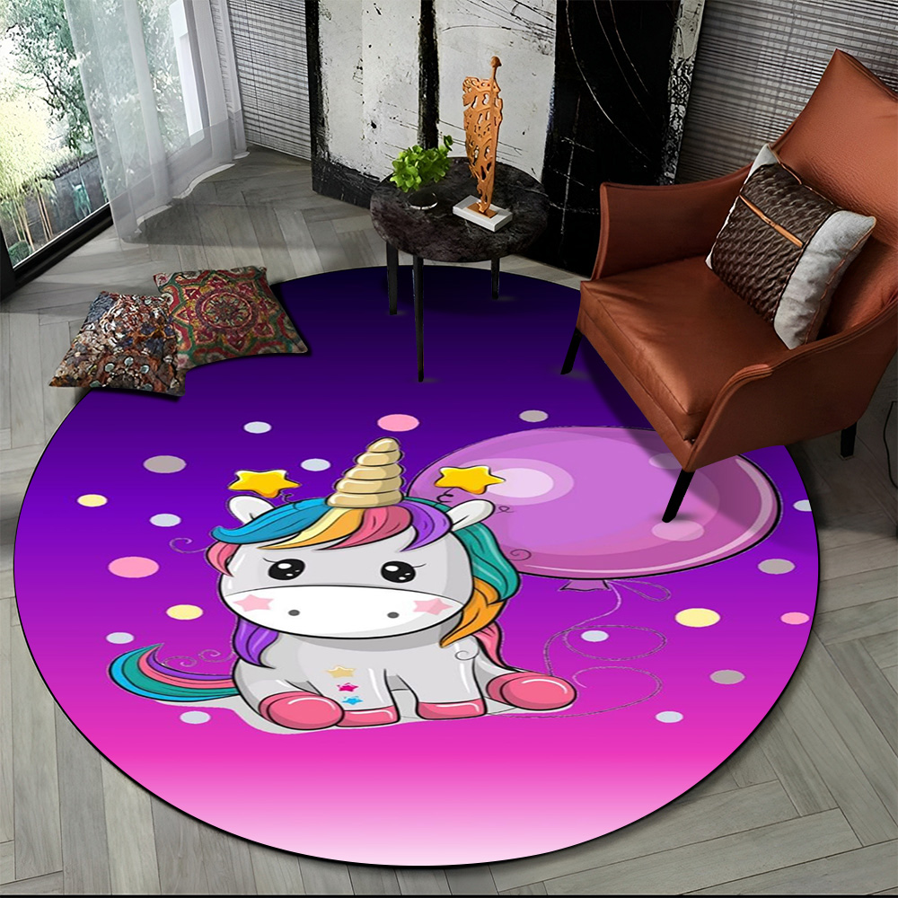 ユニコーン漫画動物ラウンドカーペットラグリビングルーム子供の - Kids Outdoor Mat Waterproof のレビューと価格