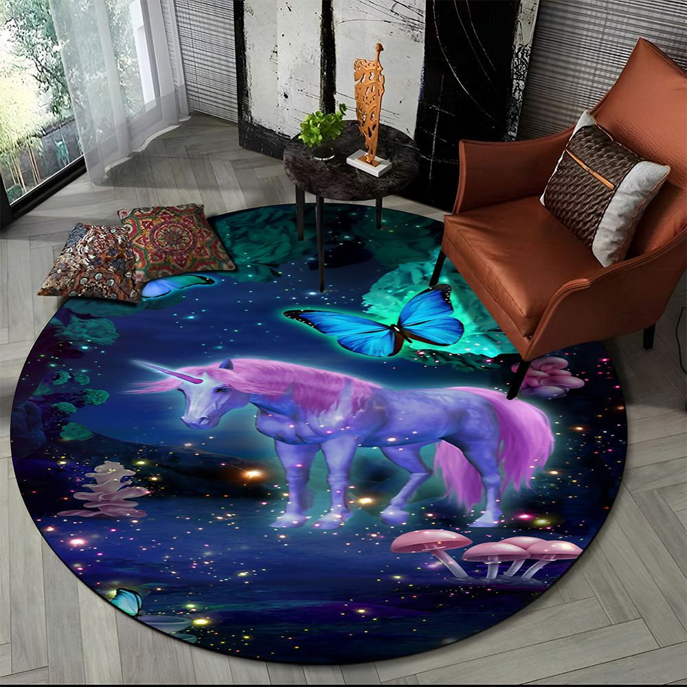 ユニコーン漫画動物ラウンドカーペットラグリビングルーム子供の - Kids Outdoor Mat Waterproof のレビューと価格