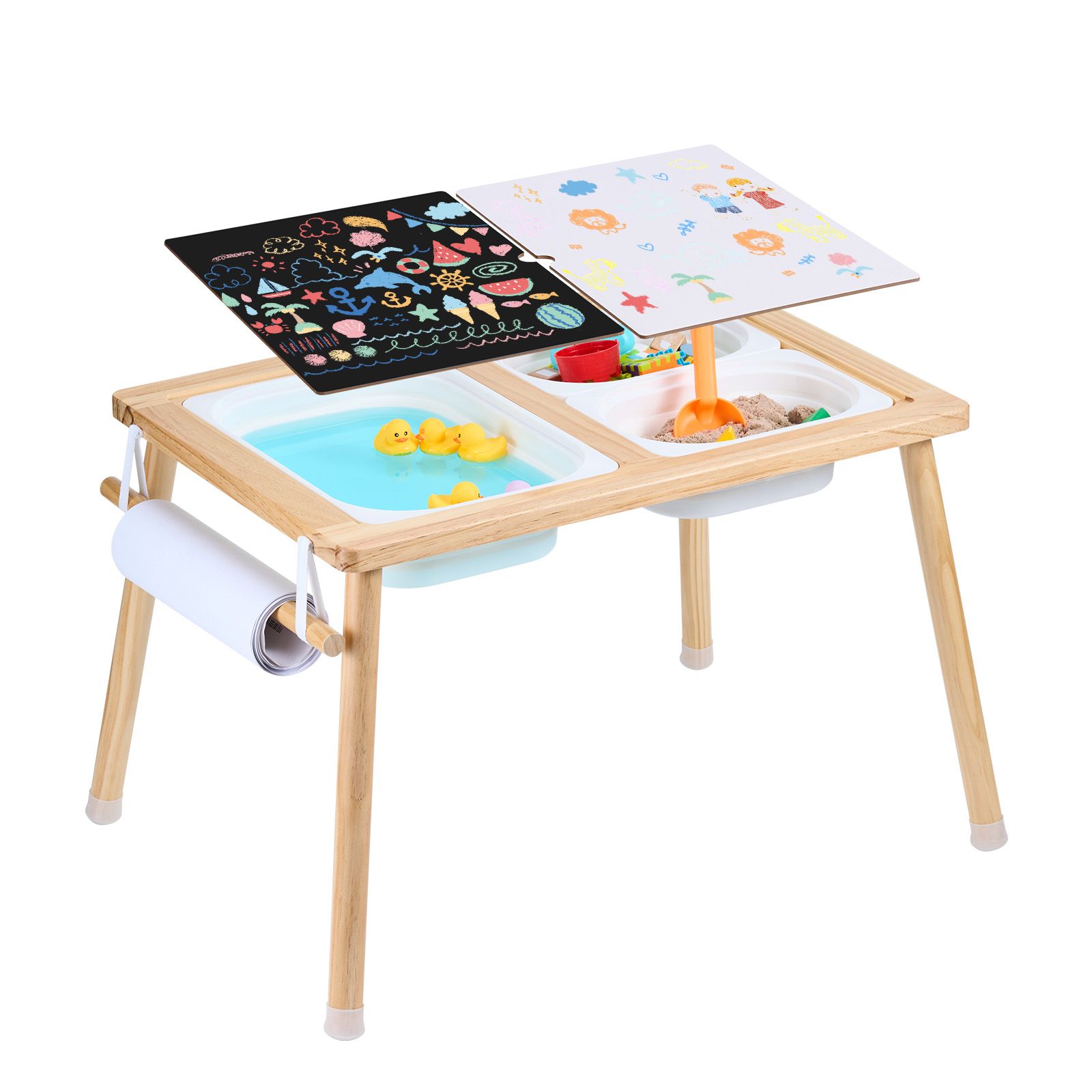 幼児用感覚テーブル、3つの折りたたみ式収納箱とペーパーロール - Kids Outdoor Sensory Table のレビューと価格