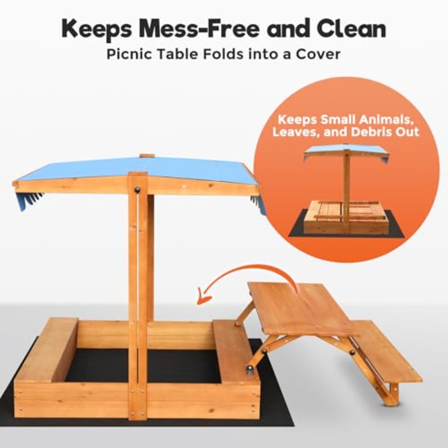 裏庭用木製キッズサンドボックス、ピクニックテーブルと収納ボッ - Kids Outdoor Bench Table のレビューと価格