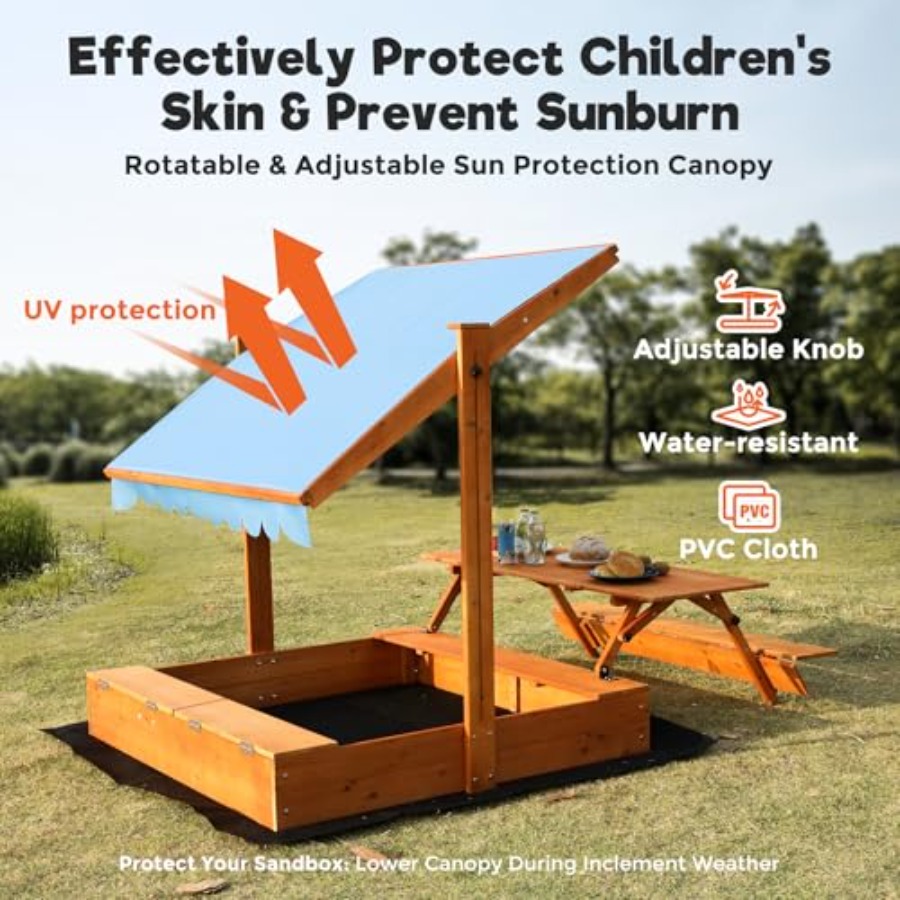 裏庭用木製キッズサンドボックス、ピクニックテーブルと収納ボッ - Kids Outdoor Bench Table のレビューと価格