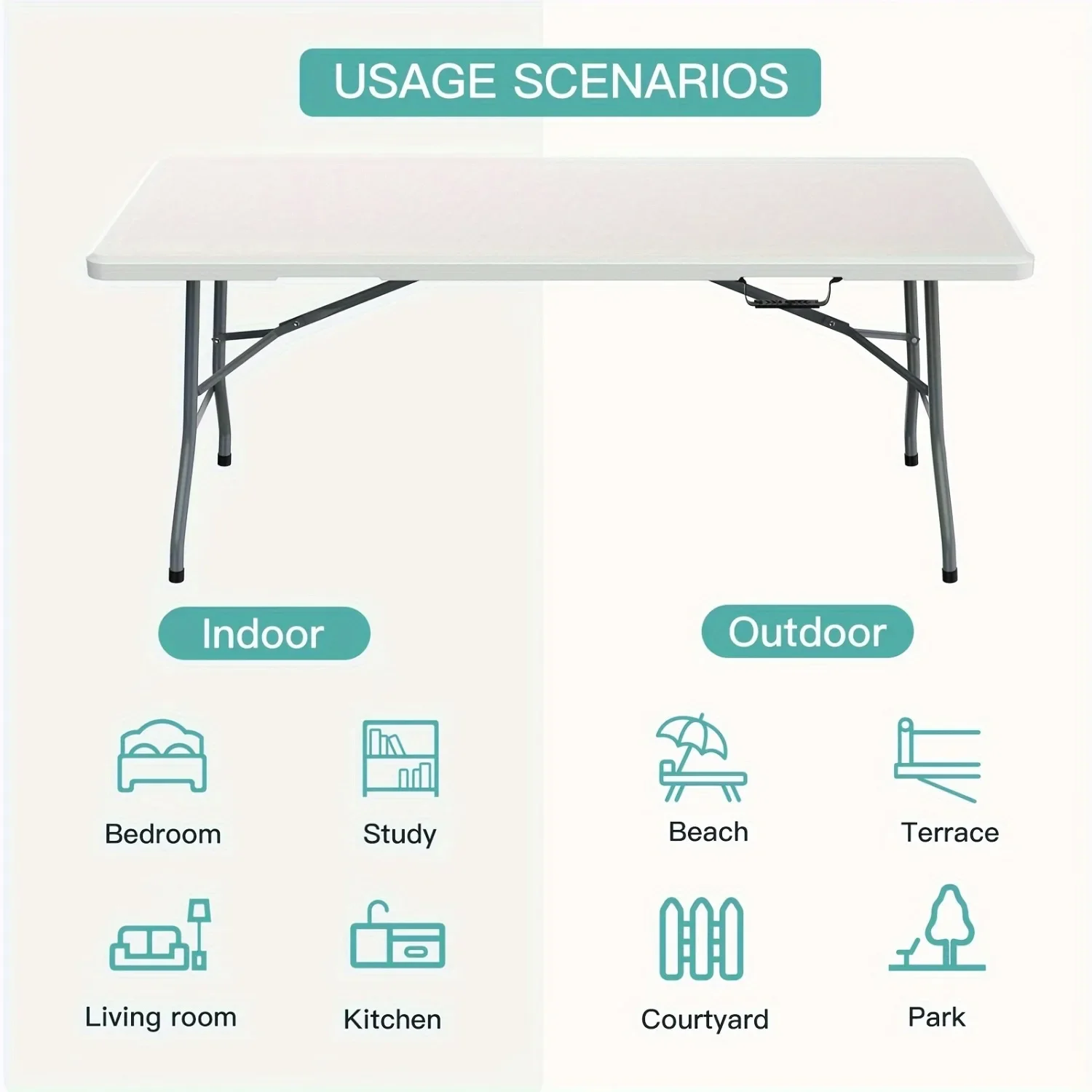 6フィートの広々としたプラスチック製折りたたみテーブル、頑丈 - Kids Outdoor Dining Table のレビューと価格