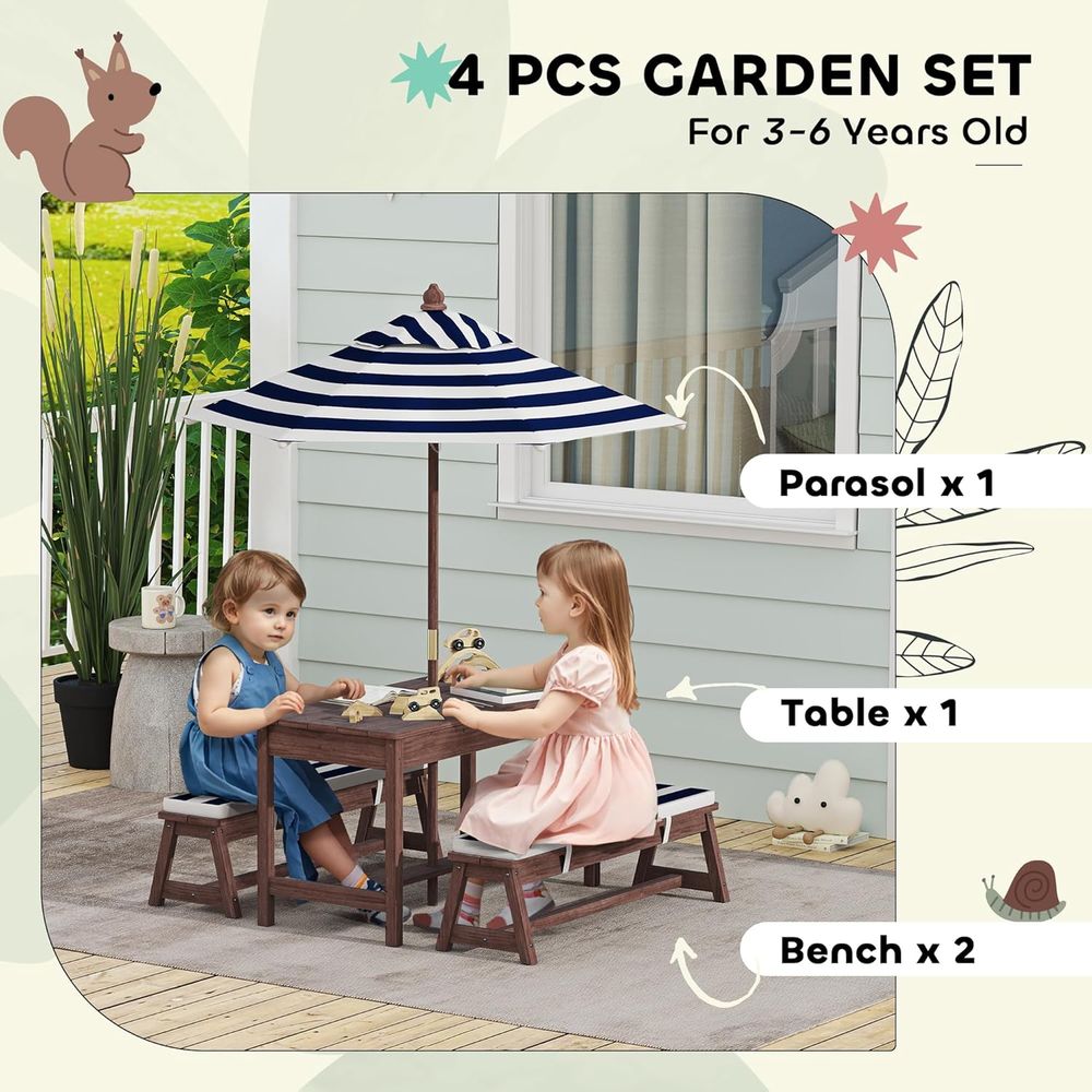 Qaba キッズピクニックテーブル、屋外木製テーブル＆ベンチ - Kids Outdoor Bench Table のレビューと価格