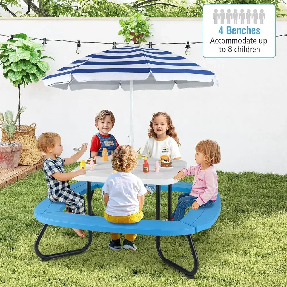 8人用子供用ピクニックテーブル、傘付き、幼児用アクティビティ - Kids Outdoor Bench Table のレビューと価格