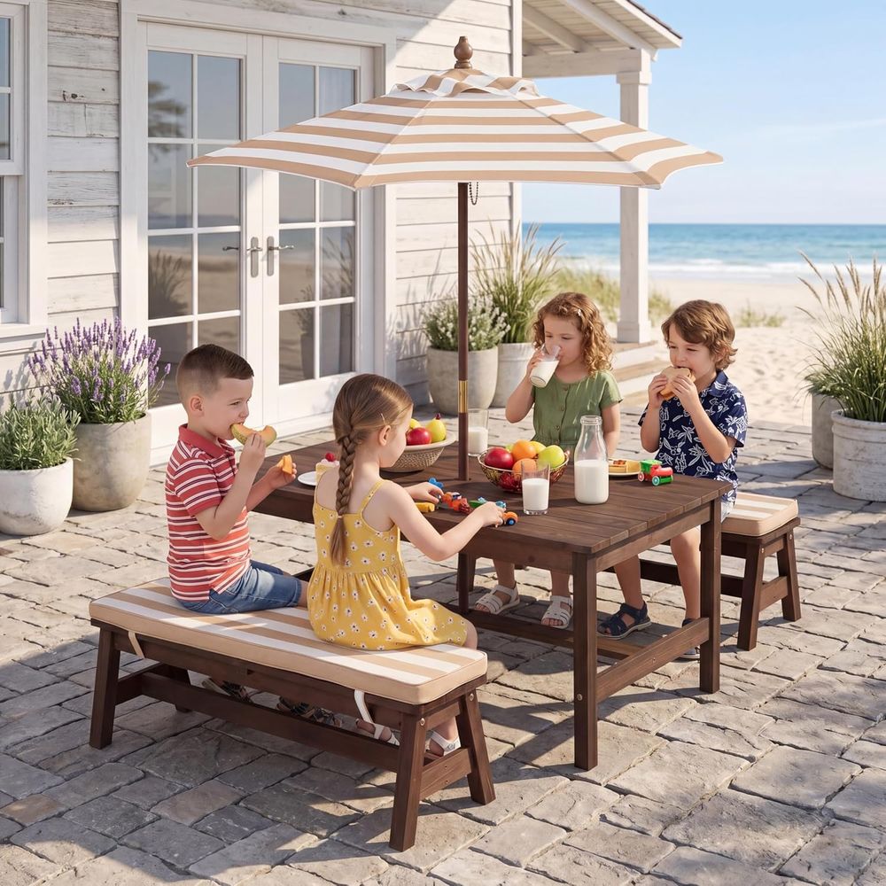 キッズピクニックテーブル、大型42インチx23インチテーブル - Kids Outdoor Bench Table のレビューと価格