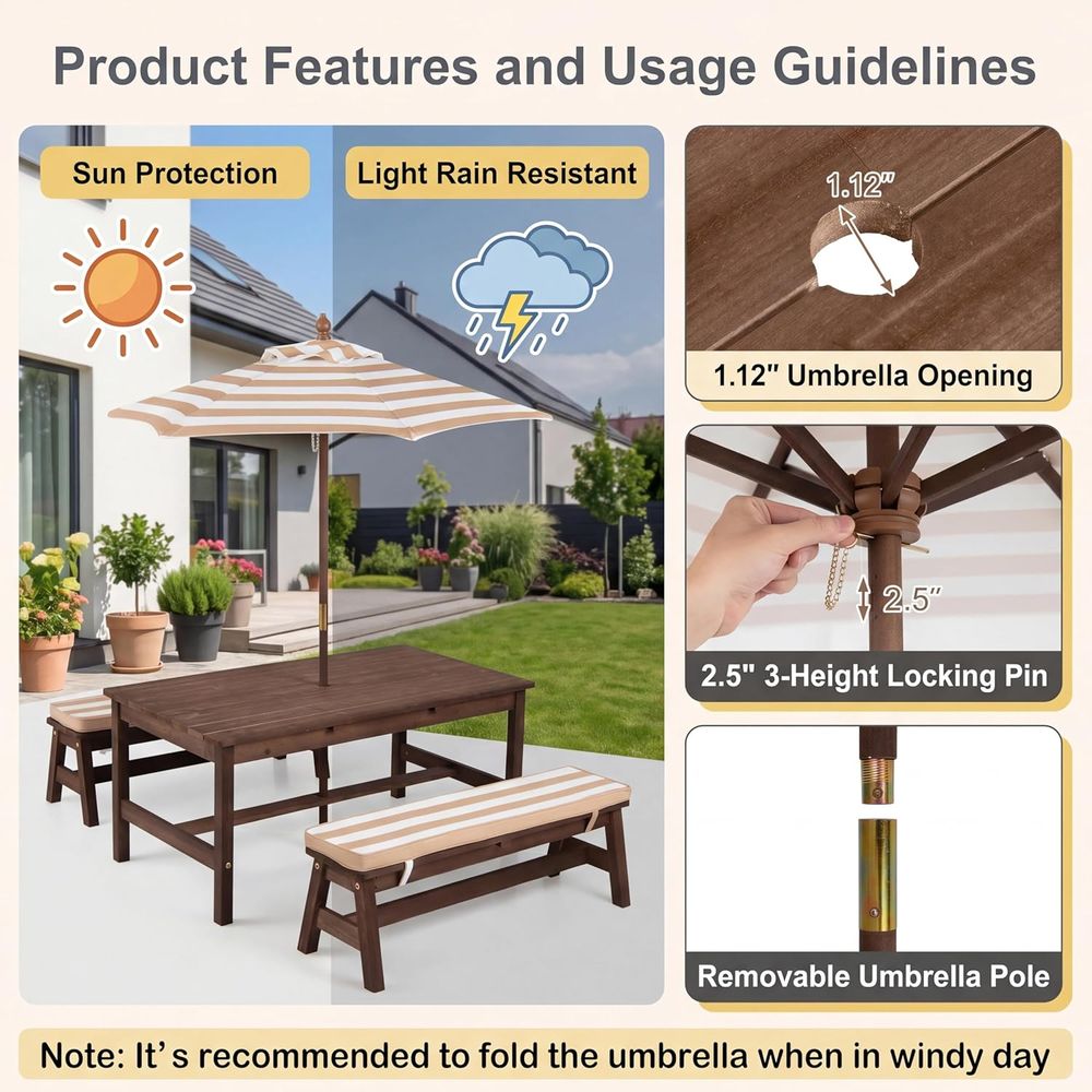 キッズピクニックテーブル、大型42インチx23インチテーブル - Kids Outdoor Bench Table のレビューと価格