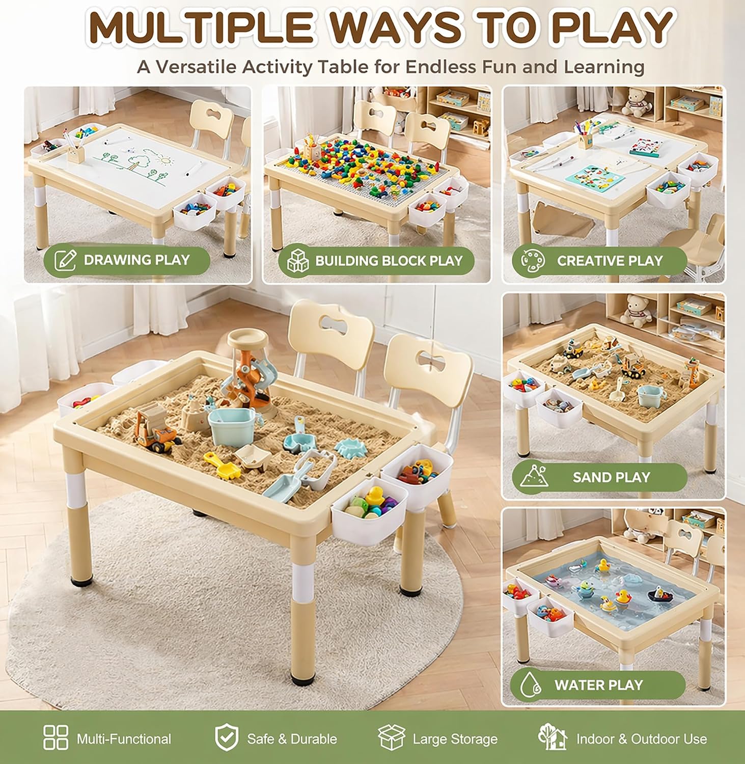 子供用砂場と水遊びテーブル、収納ボックス付き幼児用アクティビ - Kids Outdoor Sensory Table のレビューと価格