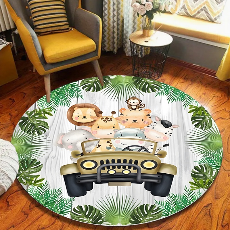 かわいいサファリジャングルアニマルトラック柄ラウンドラグ滑り - Kids Outdoor Zoo のレビューと価格