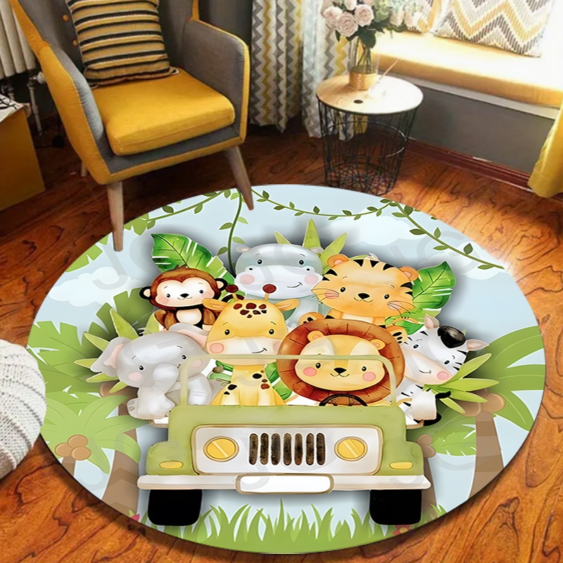 かわいいサファリジャングルアニマルトラック柄ラウンドラグ滑り - Kids Outdoor Zoo のレビューと価格
