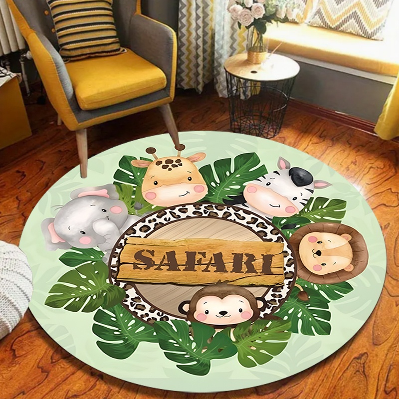 かわいいサファリジャングルアニマルトラック柄ラウンドラグ滑り - Kids Outdoor Zoo のレビューと価格
