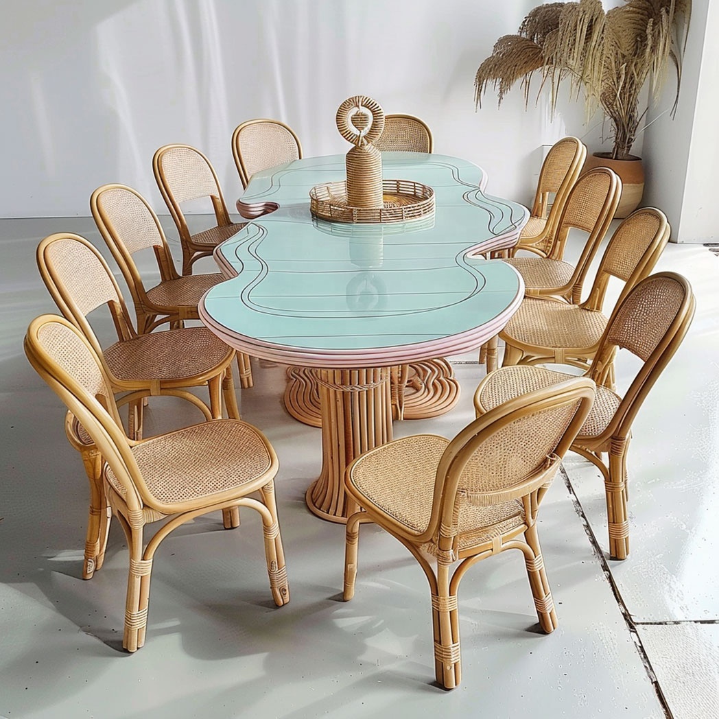 io-パステルブルーの波状ラタン製ダイニングテーブル、子供向 - Kids Outdoor Dining Table のレビューと価格